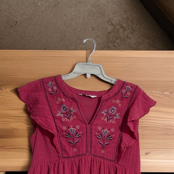 Sonoma XL Embroidered Tiered Flounce Dress Magenta Boho Flutter Sleeve Lined - Picture 3 of 4